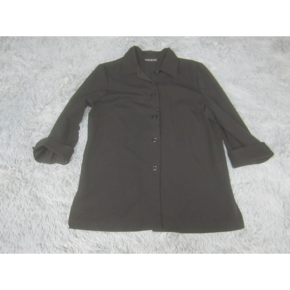 Savion‎ Shirt Womens Medium Black Long Sleeve Button Up Blouse Top Casual